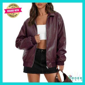 Oversized Faux Leather Jacket Zip Up Motorcycle Coat Y2K Chic Fall Winter
